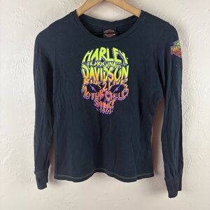 Harley-Davidson Black Neon Skull Graphic Tee Long Sleeve Bumpus Tennessee Small